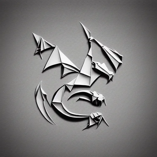 Prompt: dragon figurine logo vector art, origami, low poly, 3d render, up close, intricate details, folds, 8k