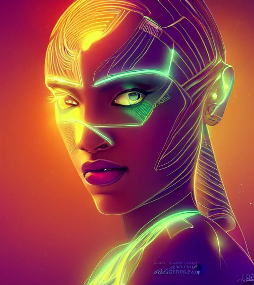 Image similar to symmetry!! egyptian princess of technology, solid cube of light, hard edges, product render retro - futuristic poster scifi, lasers and neon circuits, brown skin woman egyptian princess, intricate, elegant, highly detailed, digital painting, artstation, concept art, smooth, sharp focus, illustration, dreamlike, art by artgerm