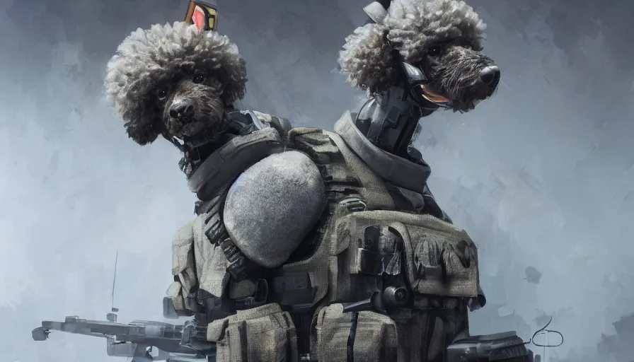 Image similar to poodle as a swat member, hyperdetailed, artstation, cgsociety, 8 k