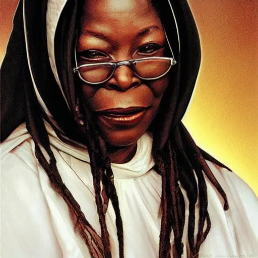 Image similar to amazing lifelike award winning pencil illustration of sister Mary Clarence whoopi Goldberg trending on art station artgerm Greg rutkowski alphonse mucha cinematic