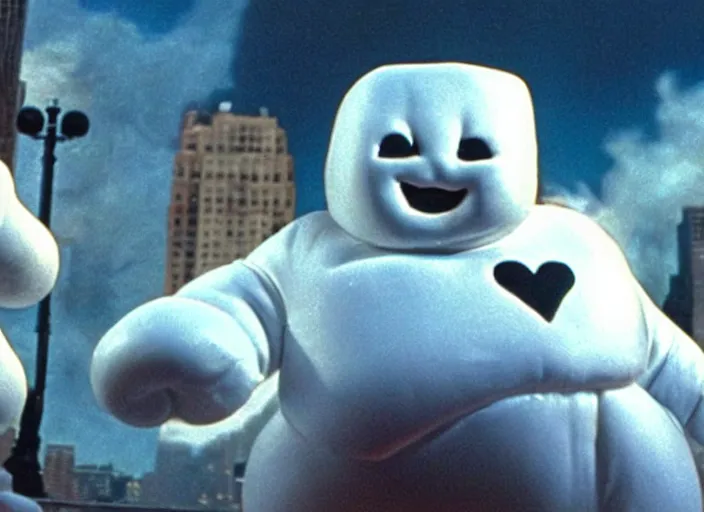 Prompt: Th Stay Puft Marshmallow Man attacks New York, ultra realistic, cinematic