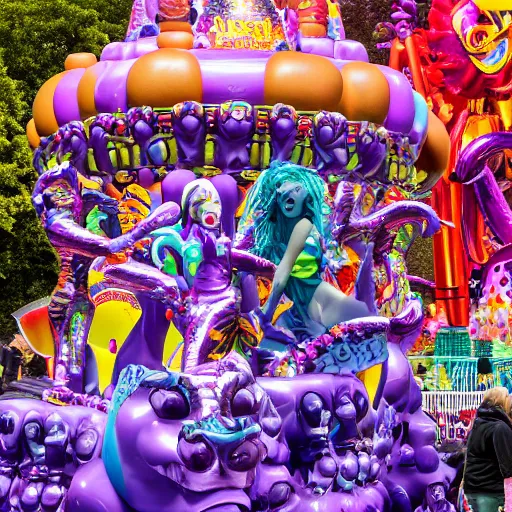 Image similar to photo of giant parade float by lisa frank and hr giger in the macys thanksgiving parade, detailed 4 k photo