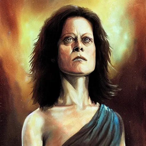 Image similar to young sigourney weaver as a d & d monk martial artist, character portrait by wlop