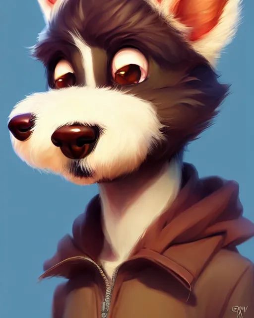 Prompt: character concept art of a cute young male anthropomorphic furry dog | | cute - fine - face, pretty face, key visual, realistic shaded perfect face, fine details by stanley artgerm lau, wlop, rossdraws, james jean, andrei riabovitchev, marc simonetti, and sakimichan, trending on artstation