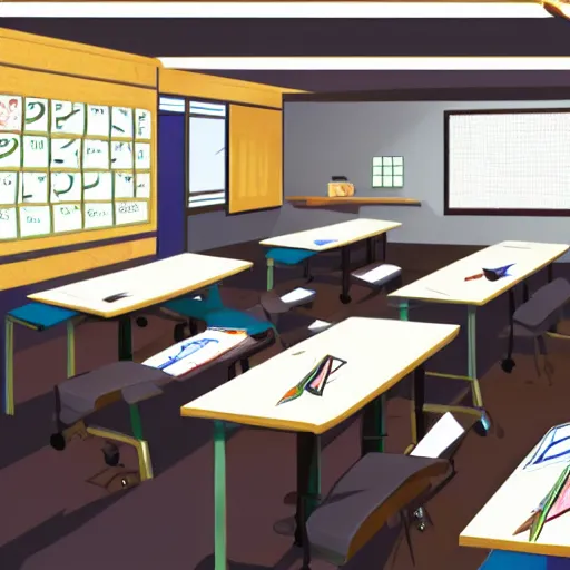 Empty Anime Classroom in Sunset Scene Graphic by MeiMei10 · Creative Fabrica