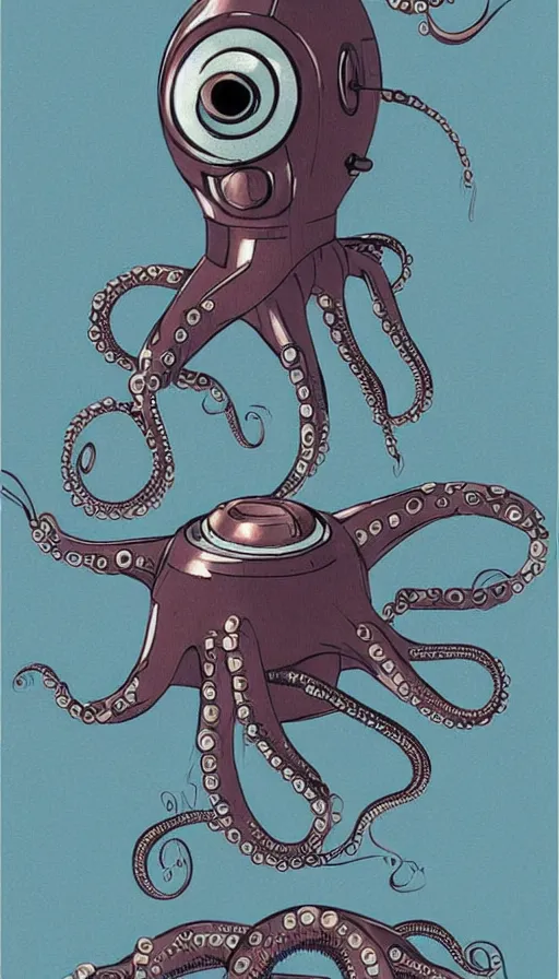 Image similar to 1 9 5 0 s retro future robot android octopus. muted colors. by wayne pennington