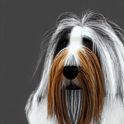 Prompt: bearded collie stuffed animal programmer types on the computer programming, cute, adorable, fluffy, digital art, UE5,