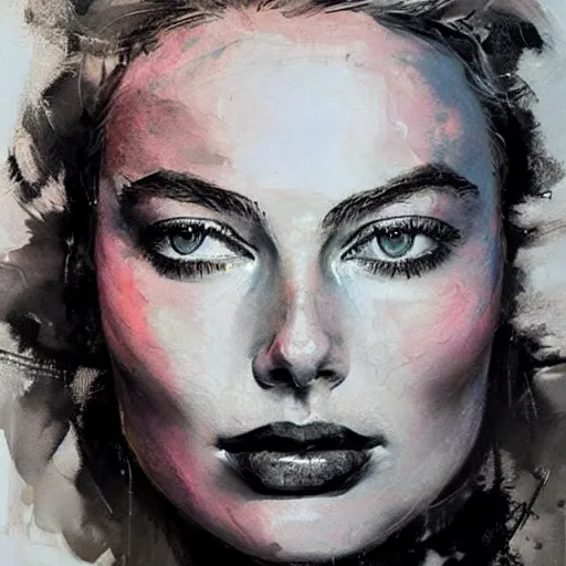 Prompt: dreamy margot robbie, ceremonial clouds, artwork by guy denning and charlie bowater,