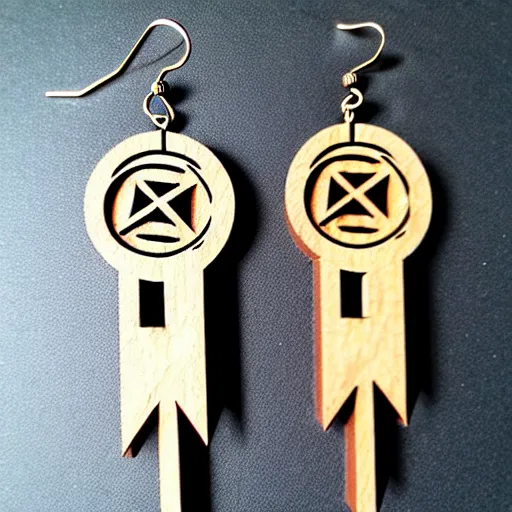 Image similar to 2 d wood lasercut earrings, mystical symbols, 8 k, hd, trending on amazon on artstation, trending on deviantart, trending on etsy, epic digital art