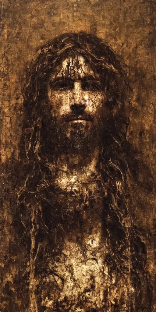 Image similar to portrait of jesus christ on the cross, by nicola samori, painting, 8 k, high detail