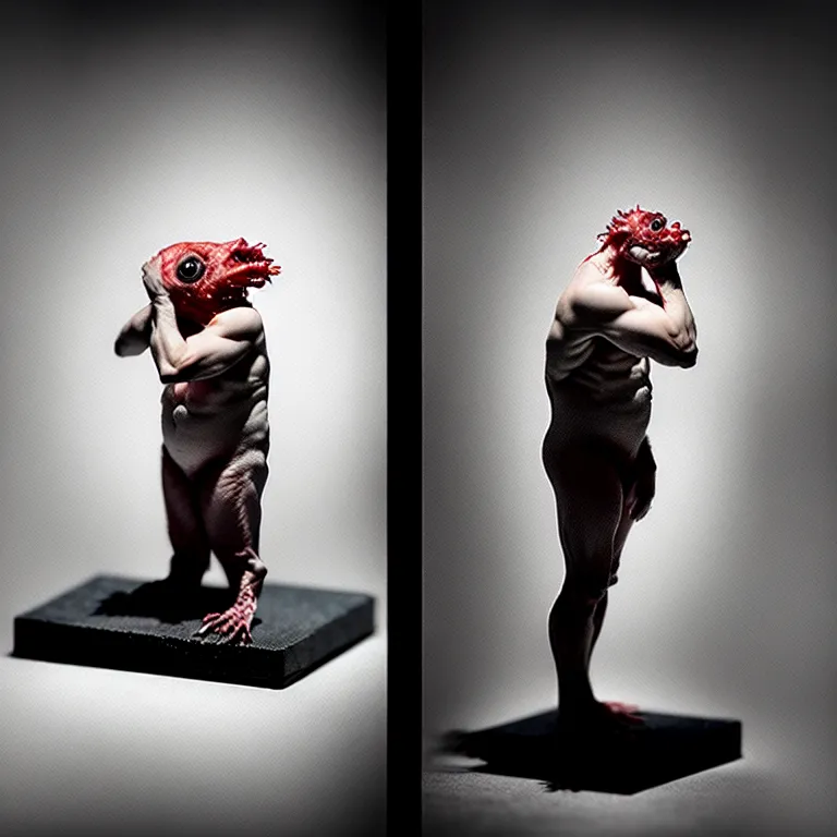 Prompt: laboratory miniature creature in pain and anger and revange by Christopher Soukup, David Fincher, Dan Witz, Gregory Crewdson, Huleeb, Lee Griggs, Mike Nash, Paul Chadeisson, Stephen Shore, sideshow collectibles, Terry Richardson, Vitaly Bulgarov