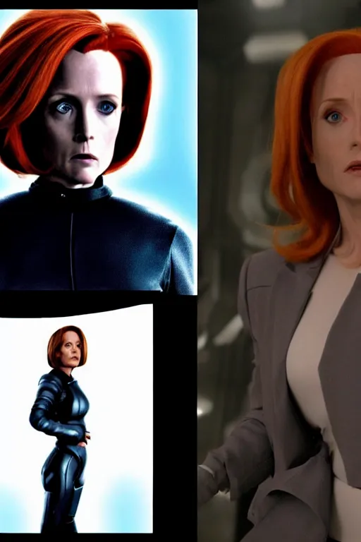 Prompt: dana scully in tron : legacy ( 2 0 1 0 ) and lord of the rings : the two towers ( 2 0 0 2 )