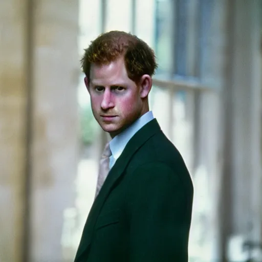 Image similar to color 35mm film still of Prince Harry, figure portrait