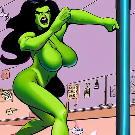 Image similar to she hulk bending a large metal rod