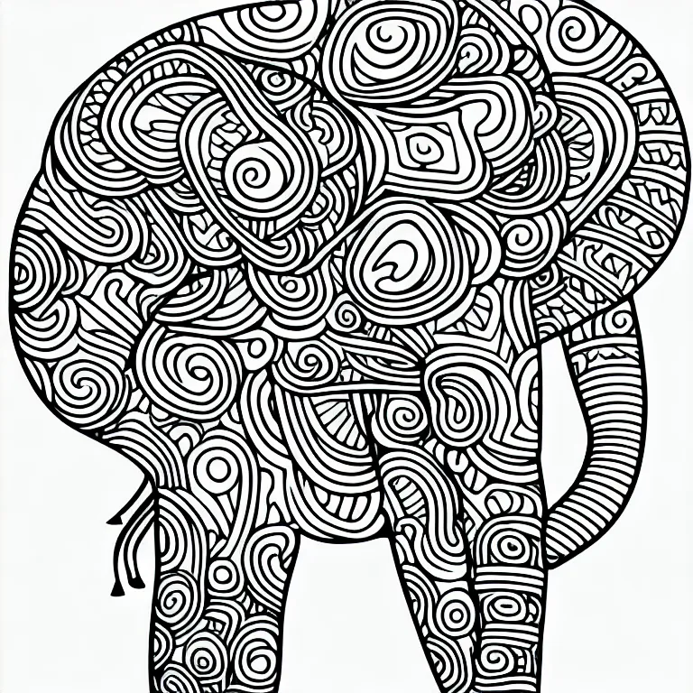 Image similar to elephant's head, symmetric, ornamental, fractal, line art, vector, outline, simplified, colouring page