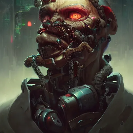 Image similar to portrait of a grotesque cybernetic ghoul, cyberpunk concept art by pete mohrbacher and artgerm and wlop and greg rutkowski and deathburger, digital art, highly detailed, intricate, sci-fi, sharp focus, Trending on Artstation HQ, deviantart, unreal engine 5, 4K UHD image