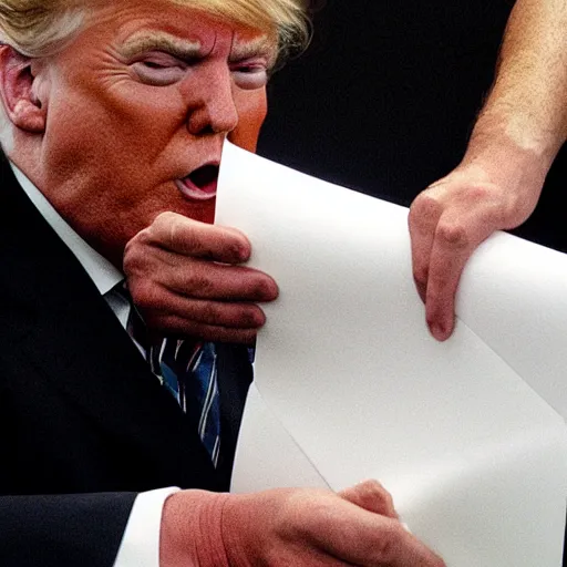 Image similar to donald trump putting peices of paper into a toilet