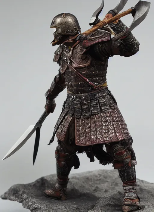 Prompt: 80mm resin detailed miniature of a Muscular Warrior, clothed in armor, battle axe, Product Introduction Photos, 4K, Full body