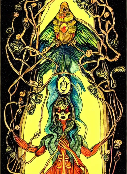 Image similar to beautiful tarot illustration of death, mystical colors, trending on artstation