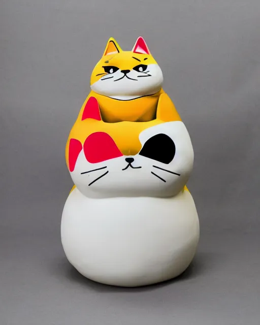 Image similar to cute fat glitch cubist Maneki Neko cat, soft vinyl designer toy, highly detailed mold, maximalist sculpted design by Alex yanes, isolated on white