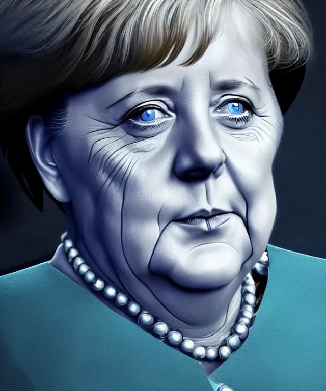 Prompt: angela merkel as a fantasy magic woman portrait, sci - fi, amber eyes, face, long hair, fantasy, intricate, elegant, highly detailed, digital painting, photo by reuters, concept art, sharp focus