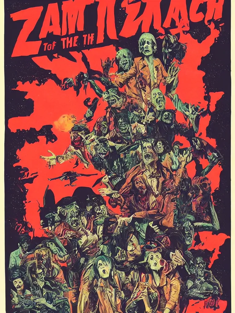 Prompt: poster for the movie Wrath of the Space Disco Zombies, 1970s style, very detailed, text says: Wrath of the Space Disco Zombies