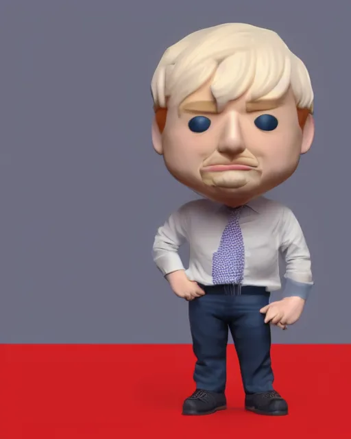 Image similar to full body 3d render of boris johnson as a funko pop, studio lighting, white background, blender, trending on artstation, 8k, highly detailed