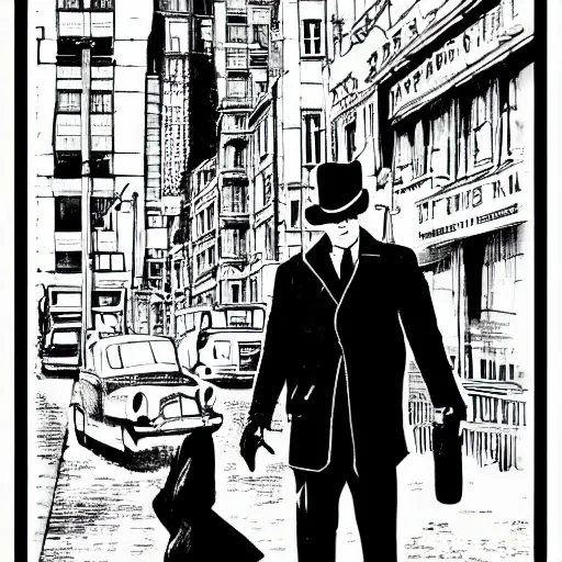 Prompt: A LA noir detective in the style of crosshatching.