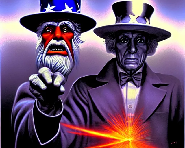 Image similar to uncle sam, sci - fi cinematic scene by jim burns