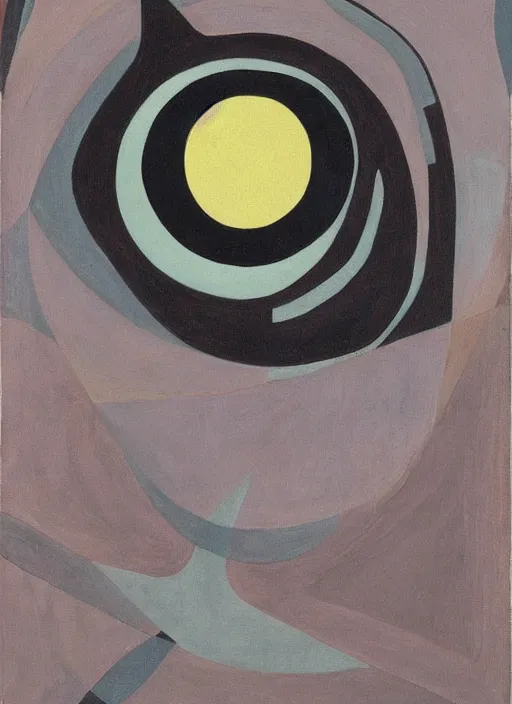 Image similar to abstract alien eyeball with minimalistic and aesthetic geometric shapes and patterns, muted color palette, symmetric, symbolist, abstract, spiritual art painting by Hilma At Klint