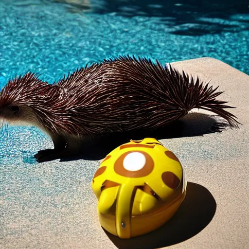 Image similar to an echidna sunbathing by the pool