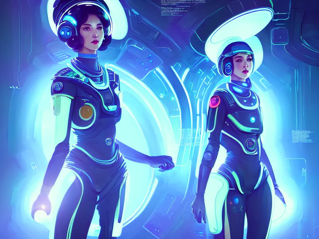 Image similar to portrait futuristic planet uranus police uniform female, in a future huge spaceship internal, neon light, ssci - fi and fantasy, intricate and very very beautiful and elegant, highly detailed, digital painting, artstation, concept art, smooth and sharp focus, illustration, art by tan zi and ayanamikodon and alphonse mucha and wlop