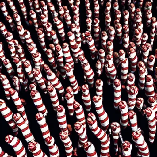 Image similar to hyperrealistic photography of highly detailed where's wally? by caravaggio wiew from above