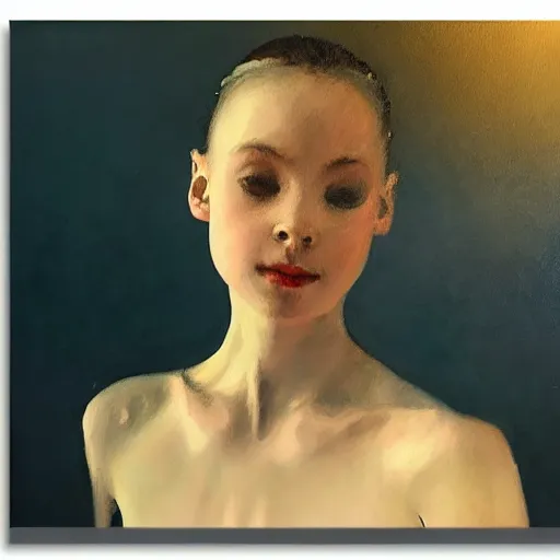 Image similar to portrait of a ballerina, very thick and wet oil paint, 8 k, cinematic light, shadows, reflection highlights in the paint, in the style of joseph lee,