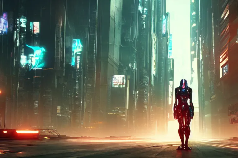 Image similar to cyberpunk alien concept inspired street, futuristic look, highly detailed body, very powerful, photorealistic camera shot, bright studio setting, studio lighting, crisp quality and light reflections, unreal engine 5 quality render