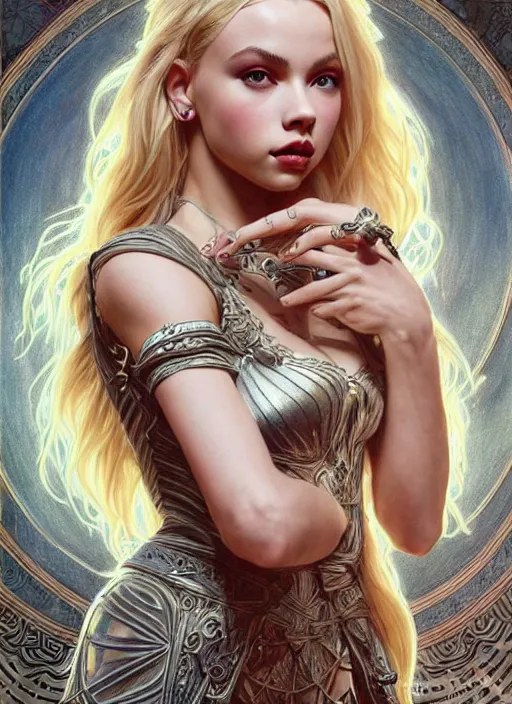 Image similar to ultra realistic illustration, a stunningly beautiful greek gothic goddess of chaos played by jordyn jones and dove cameron and margot robbie and taylor swift and megan fox and adriana lima, intricate, elegant, highly detailed, digital painting, artstation, concept art, smooth, sharp focus, illustration, art by artgerm and greg rutkowski and alphonse mucha