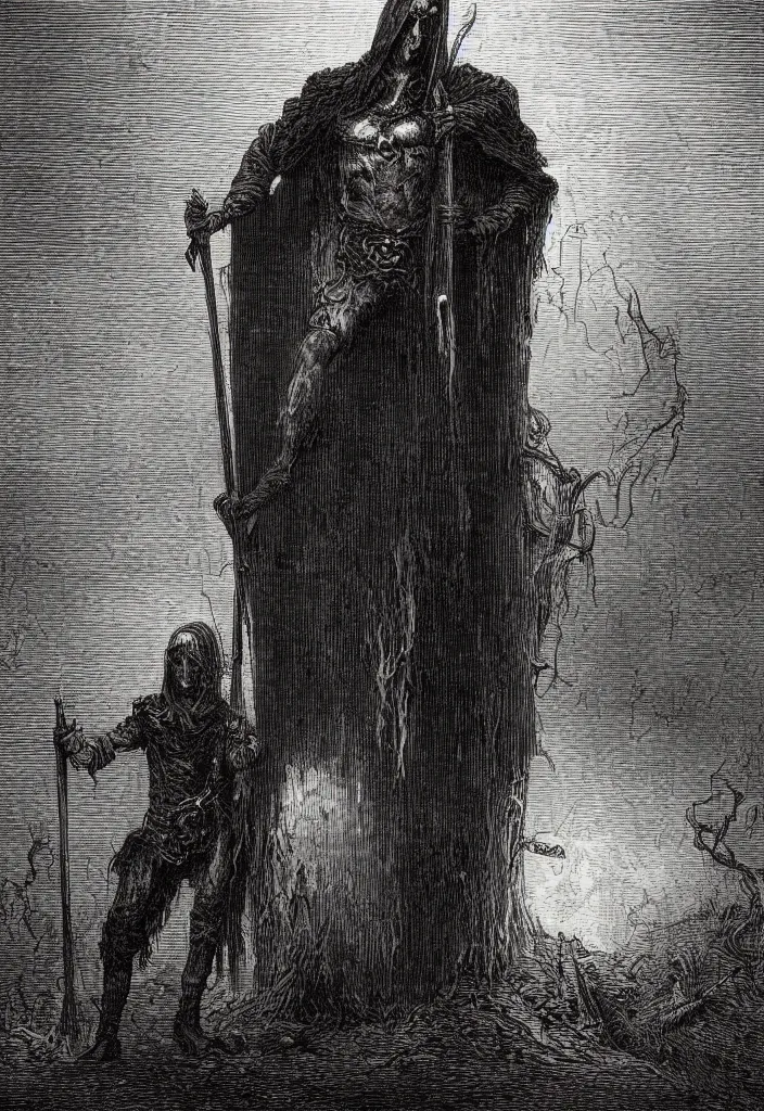 Prompt: black metal logo that reads steelbarrel, creepy atmosphere, dark, portrait, very realistic, illustration by gustave dore