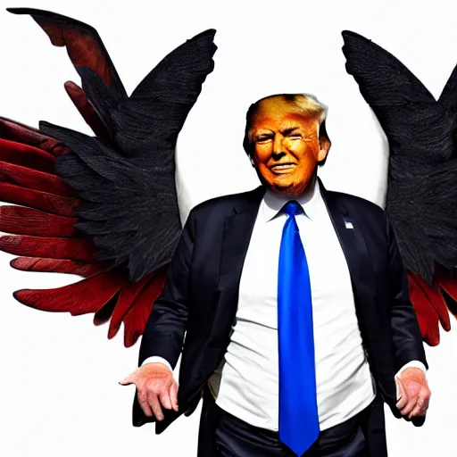 Image similar to donald trump with wings, flying, realistic, high detail, photo, 8k