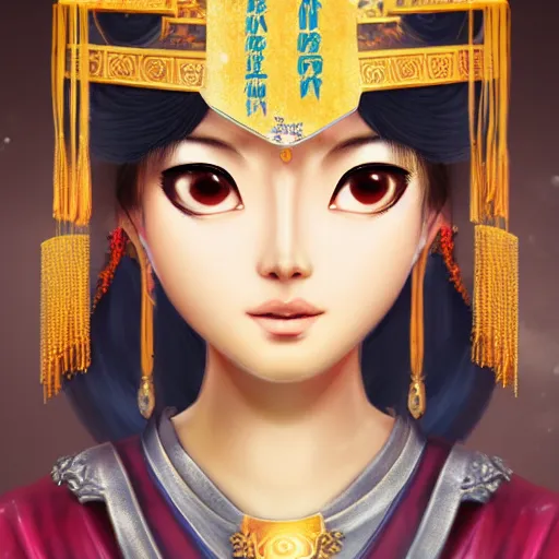 Prompt: ancient dynasty princess, dynasty warriors, cute face, 8 k beautiful, elegant, grafity, c 4 d, digital painting, smooth, concept art, in style of pan ren wei, aesthetic