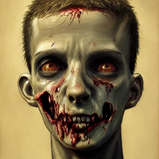 Image similar to head portrait of a slim and young stephen morrissey as a zombie acting coy, 7 days to die zombie, fine art, award winning, intricate, elegant, sharp focus, cinematic lighting, rimlight, digital painting, 8 k concept art, art by z. w. gu, art by brom, art by michael hussar, 8 k