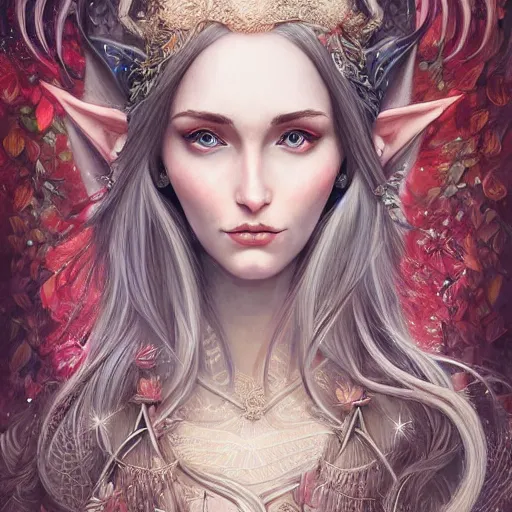 Prompt: portrait of beautiful elvish goddess , 8k, highly detailed, sharp, realistic, in style of Anna Dittmann