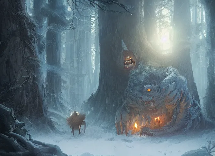 Prompt: digital art of monster and the beast in the magical forest by greg rutkowski 8k