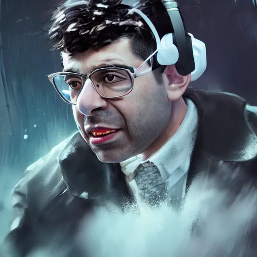 Image similar to tony khan wearing a headset, yelling furiously, piles of white powder everywhere, scolding, background filled with frightened people, intense, hyper detailed, artstation, flashing lights, hyper anger, intricate detail, concept art, 8 k