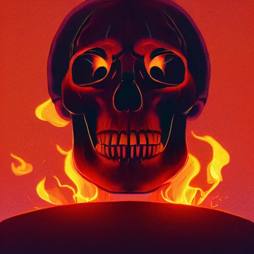 Image similar to A stunning profile of a symmetrical skull on fire by Simon Stalenhag, Trending on Artstation, 8K