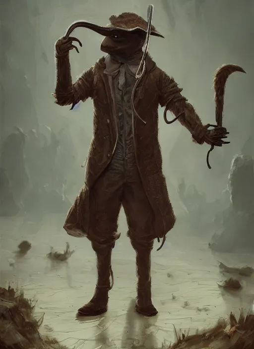 Image similar to detailed full body concept art illustration, dark soft focus, plague style oil painting on canvas of an anthropomorphic capybara cowboy plague doctor in full intricate clothing, biomutant, dystopian, micro detail, octane render, 4K