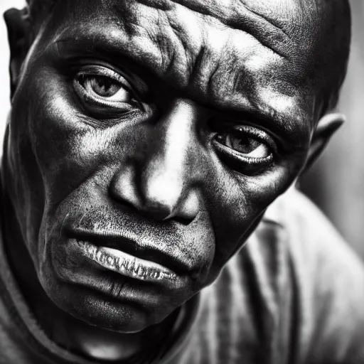 Prompt: a mentally ill black German man, thin, sad, post processing, portrait, realistic, award winning photo 8k