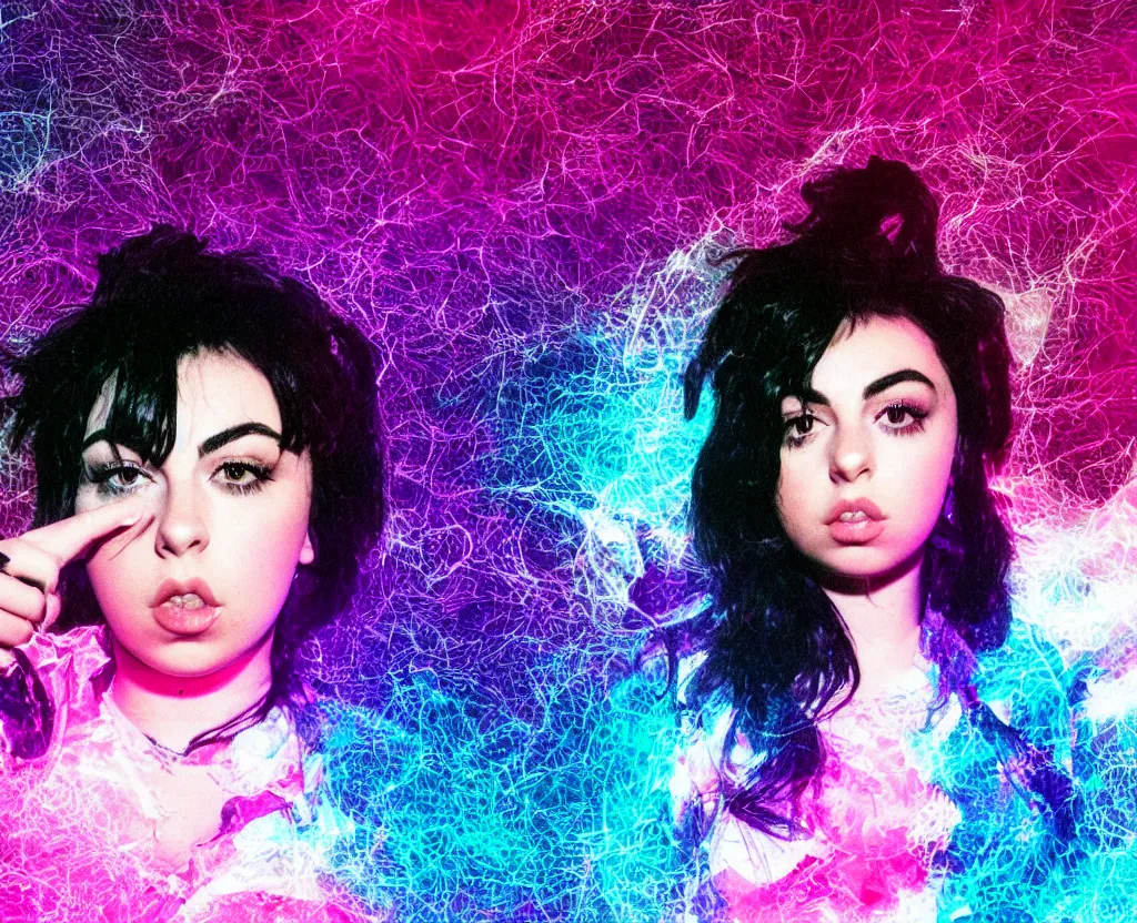 Prompt: Charli XCX, Macintosh Plus, glitchcore, scanlines, detailed