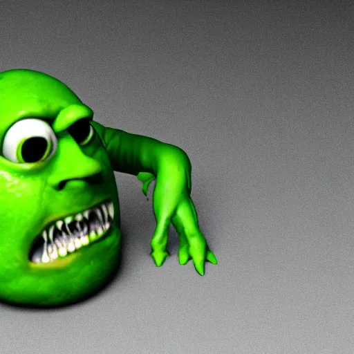 Prompt: a film still from a horror movie featuring a lime monster, scars on his face, 3 d render, blender