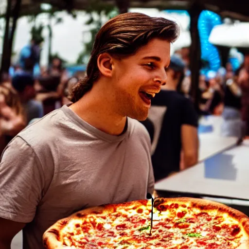 Prompt: god eating a pizza in tomorrowland