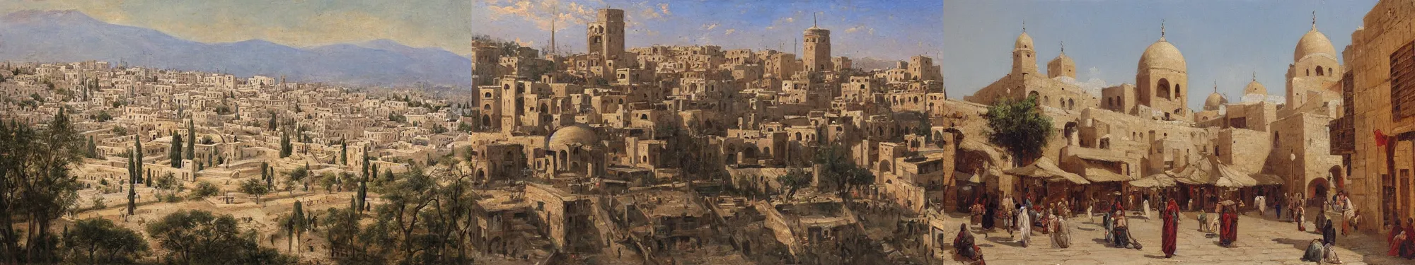 Prompt: High-Quality orientalist painting of the old city of Damascus, very detailed, oil on canvas.